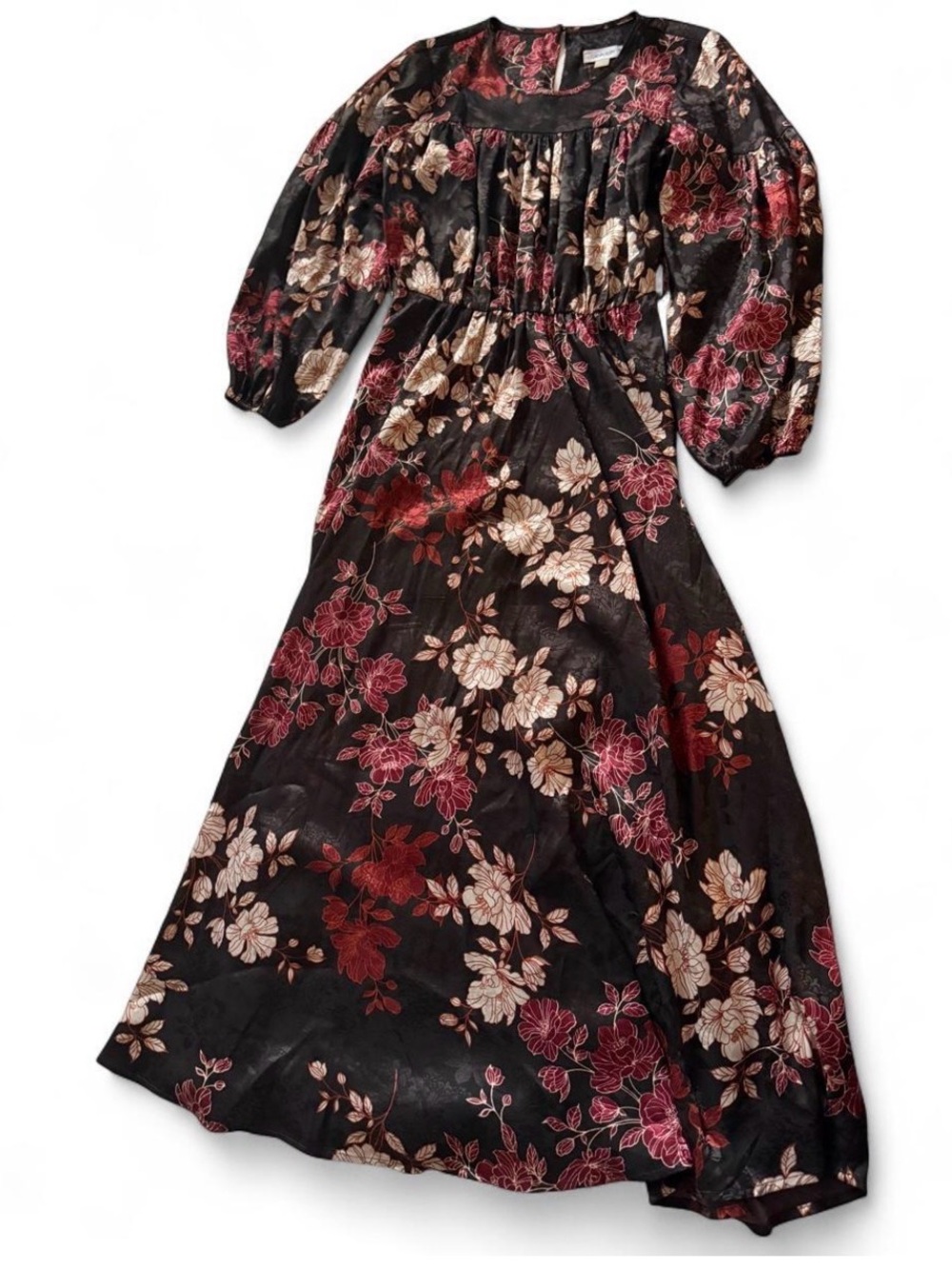 Calvin Klein Black Maxi Dress with Pink & Cream Floral Print